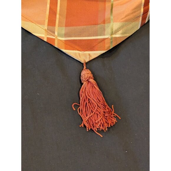 JC Penny Chris Madden Silk Ascot Valance Gold Rust Plaid Tassel 35" Drop - Picture 3 of 9